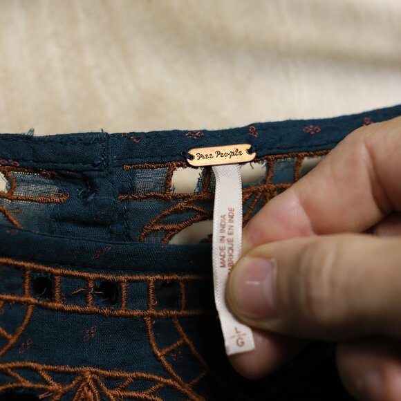 Free People Teal and Brown Embroidered Blouse - Picture 5 of 10